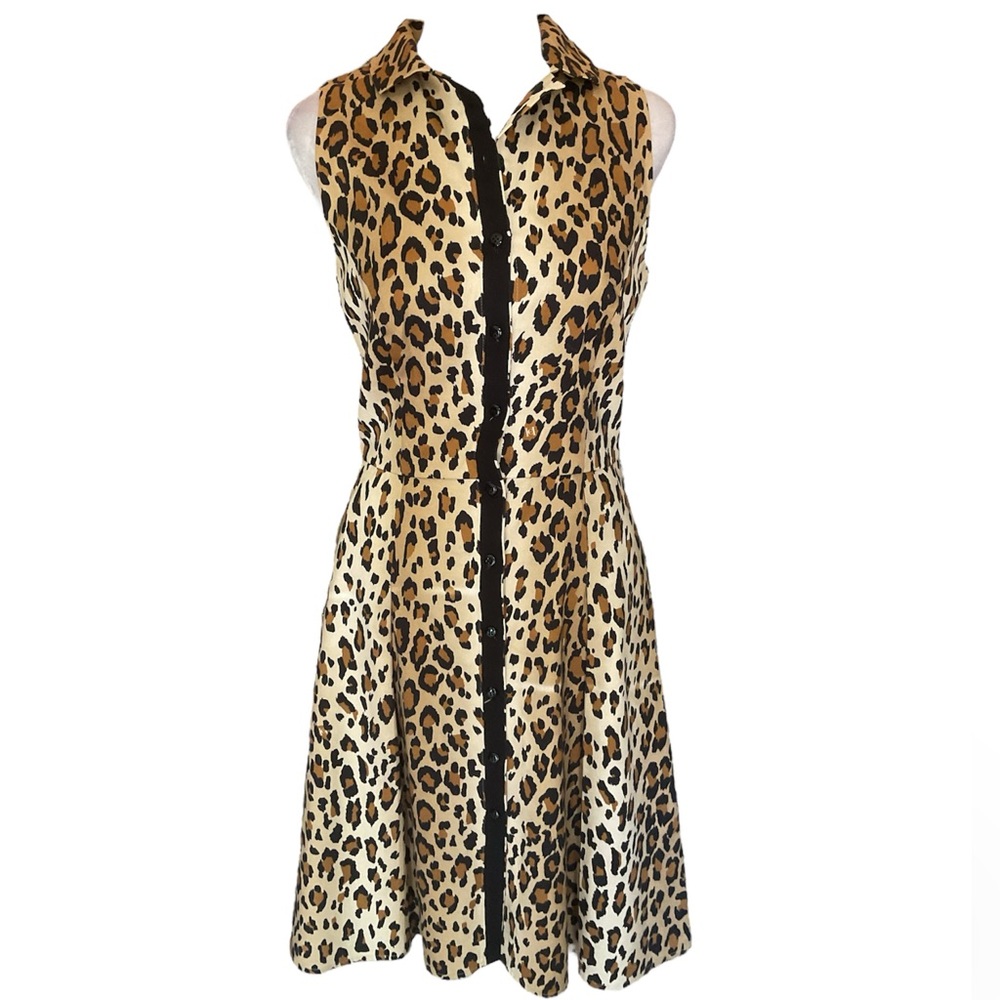 Carolina Herrera Leopard Print Button Down Mini Dress with Pockets Size 4